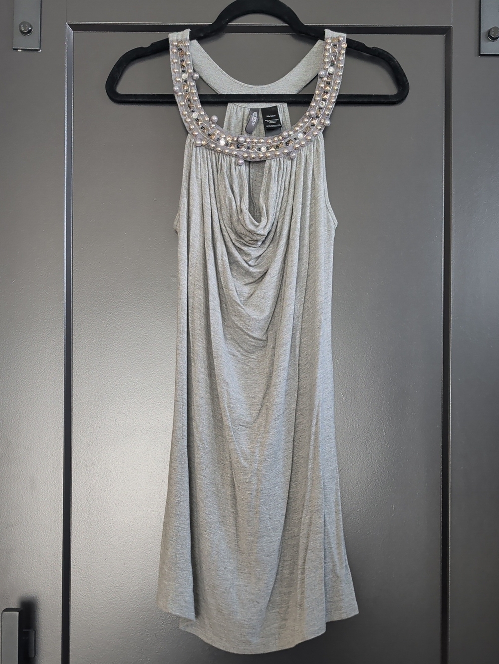 Sleeveless Beaded Neck Midi Dress in Grey